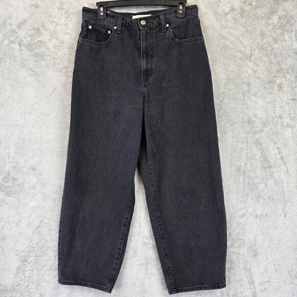 Levi's Premium Jeans Womens W30 L26 Black Balloon Leg Cotton Cropped Tapered - Picture 1 of 13
